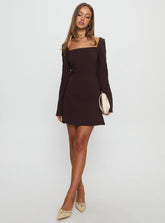 Avonlea Long Sleeve Mini Dress Brown